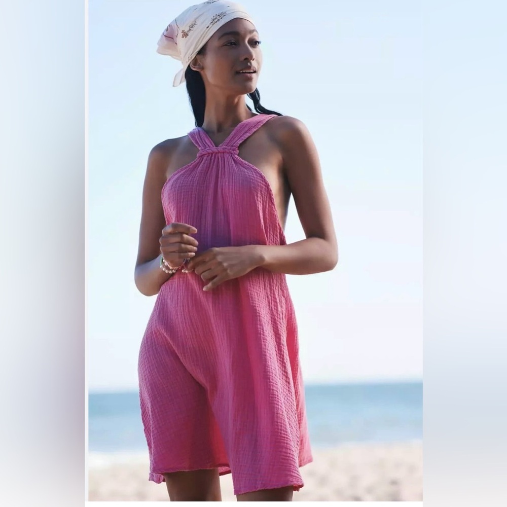 NWT Anthropologie Braided Halter Gauze Open Pink Mini Dress Sleeveless XS